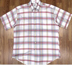 ALAN FLUSSER REGULAR FIT COTTON/POLY SHIRT WHITE & SALMON PLAID Sz LARGE, L